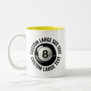 Tasse 2 Couleurs Boule 8 & Grand Texte JAUNE 325ml Personnalisé