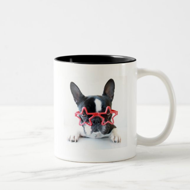 Tasse 2 Couleurs Bouledogue français avec les verres rouges (Droit)