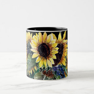 Tasse 2 Couleurs Bouquet de tournesol en noir