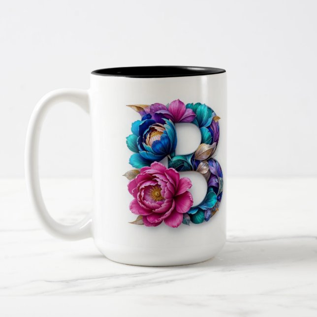 Tasse 2 Couleurs Bouteille à café lettre B fleurie (Gauche)
