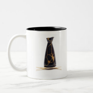 Tasse 2 Couleurs Bouteille noire de saké de Kintsugi d'or de Raven