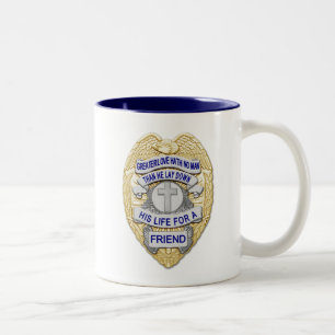 Tasse 2 Couleurs Bouton brillant à trait bleu mince et insigne d'or