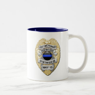 Tasse 2 Couleurs Bouton lumineux Thin Blue Line et badge doré