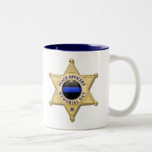 Tasse 2 Couleurs Bouton lumineux Thin Blue Line et badge doré