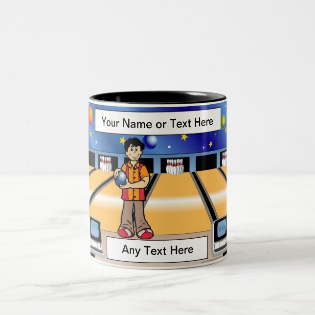 Tasse 2 Couleurs Bowling personnalisé - Dessin masculin (Centre)