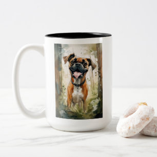 Tasse 2 Couleurs Boxer Terrier Aquarelle Whimsical