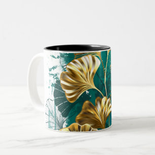 Tasse 2 Couleurs Branche avec Feuilles d'or Ginko Biloba