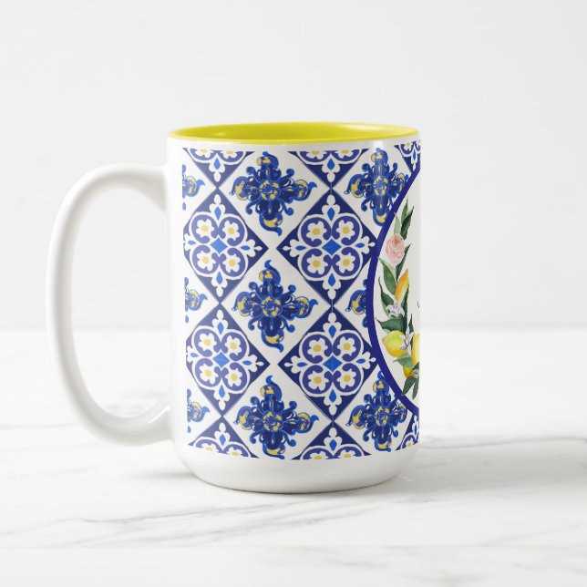 Tasse 2 Couleurs Bridesmaid Lemons Blue Carreaux italiens Fête des  (Gauche)