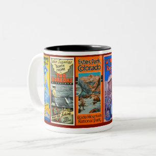 TASSE 2 COULEURS BROCHURES DE VOYAGE VINTAGE X6