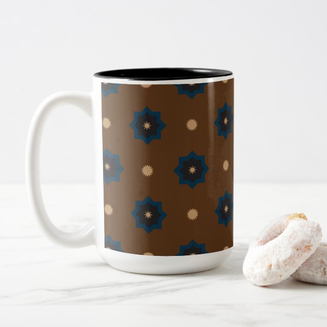 Tasse 2 Couleurs Brown Blue Rub El Hizb Motif (Avec donut)