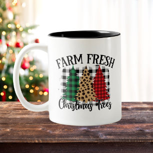 Tasse 2 Couleurs Buffalo Plaid et arbres de Noël Empreintes de léop