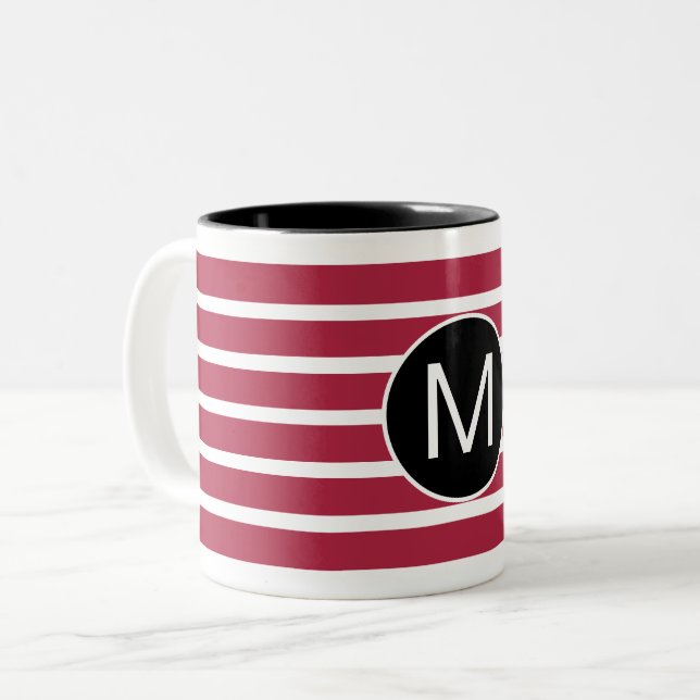 Tasse 2 Couleurs Burgundy and Black Striped Monogram (Devant gauche)