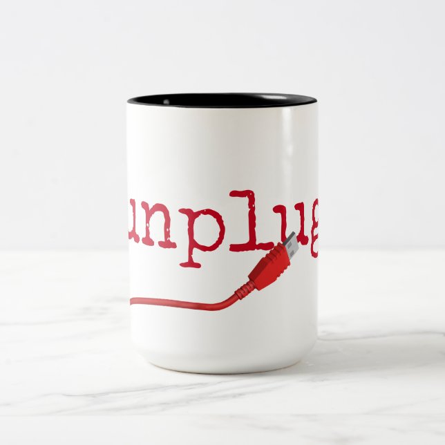 Tasse 2 Couleurs Câble USB rouge avec texte UNPLUG (Centre)