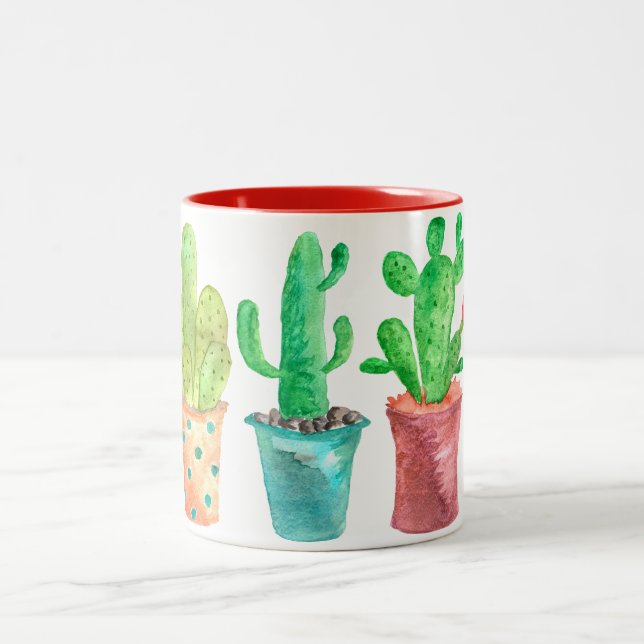 Tasse 2 Couleurs Cactus d'aquarelle (Centre)