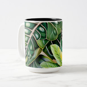 Tasse 2 Couleurs Cadeau de Chauffe Maison Feuilles Tropicales Verte