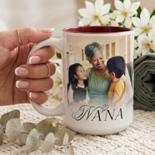 Tasse 2 Couleurs Cadeau de collage de photos de cœur pour Nana que