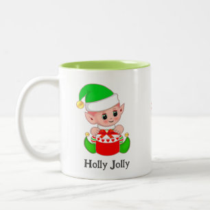 Tasse 2 Couleurs Cadeau de Noël Elf Vert mignon