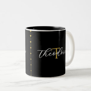 Tasse 2 Couleurs Cadeau de Noms de Couple Monogramme en Or Noir