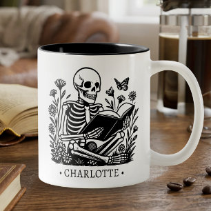 Tasse 2 Couleurs Cadeau de squelette de lecture pour amateur de liv