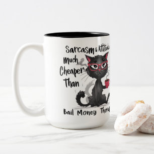 Tasse 2 Couleurs Cadeau drôle pour amateur de chats avec sarcasme e