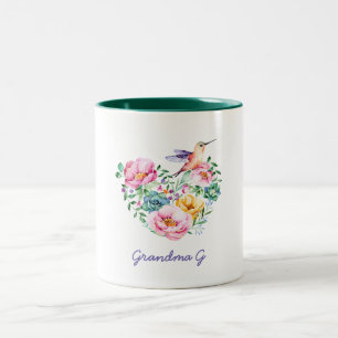 Tasse 2 Couleurs Cadeau floral de grand-maman de colibri de coeur