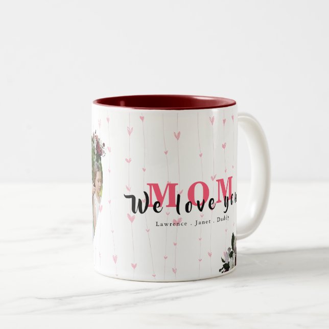 Tasse 2 Couleurs Cadeau floral simple en forme de coeur pour la fêt (Devant droit)