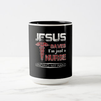 Tasse 2 Couleurs Cadeau infirmière | Jésus Sauve que je ne suis qu'