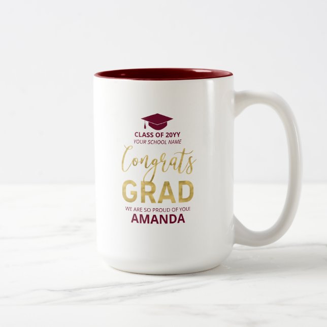 Tasse 2 Couleurs Cadeau personnalisé de fin d'études moderne | Or e (Droit)