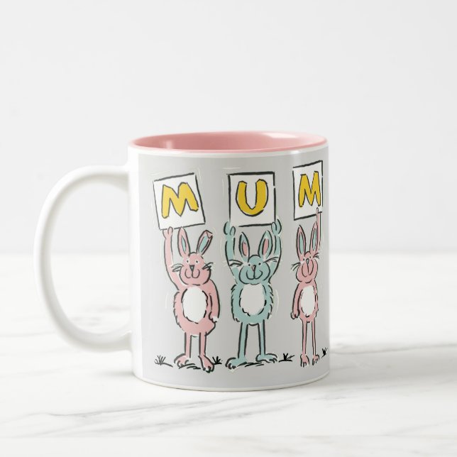 Tasse 2 Couleurs Cadeau pour maman Fun Rabbits Design (Gauche)