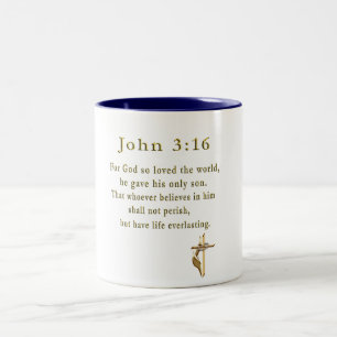 Tasse 2 Couleurs cadeaux chrétiens Jean 3:16