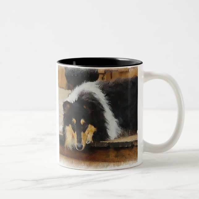 Tasse 2 Couleurs Cadeaux Collier Tri-Color Rough Collie (Droit)