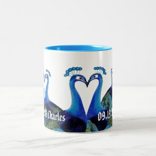 Tasse 2 Couleurs Cadeaux de mariage Paons Vintage S'embrassant