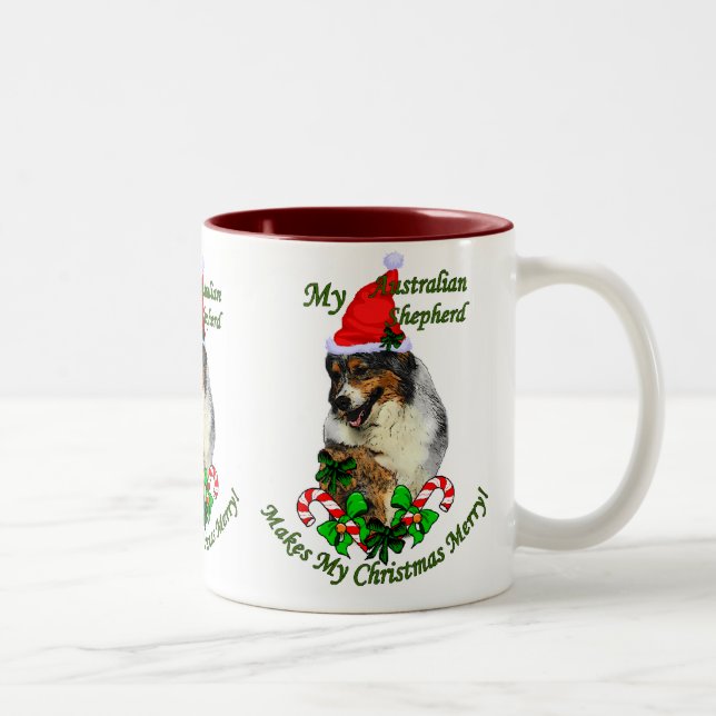 Tasse 2 Couleurs Cadeaux de Noël du berger australien (Droit)