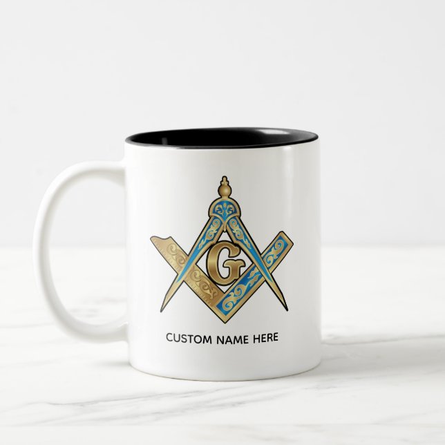 Tasse 2 Couleurs Cadeaux Freemason uniques | Compass maçonnique or (Gauche)