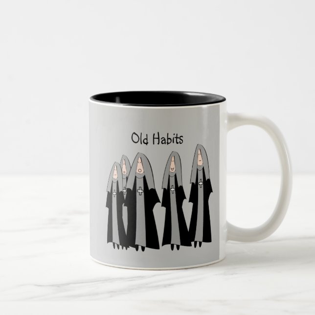 Tasse 2 Couleurs Cadeaux hilares de nonne de "vieilles habitudes" (Droit)