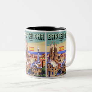 Tasse 2 Couleurs Cadeaux vintage barcelona sagrada familia voyage