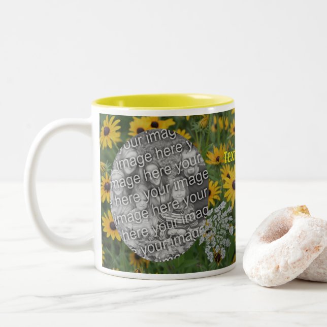 Tasse 2 Couleurs Cadre de champs Susan Eyed Noir Ajouter votre phot (Avec donut)
