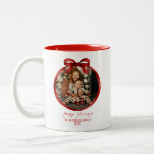 Tasse 2 Couleurs Cadre de photo à ruban fantaisiste rouge Noël