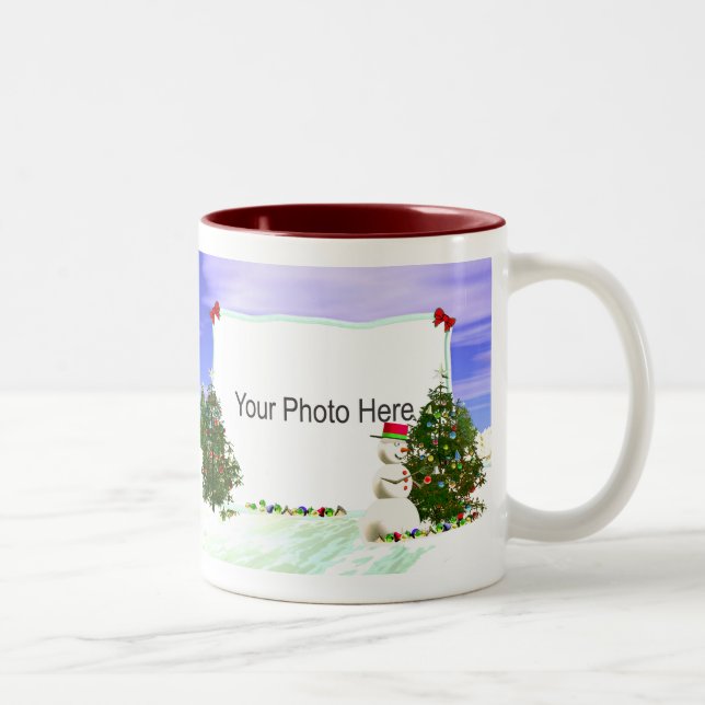 Tasse 2 Couleurs Cadre des arbres 2-Photo de bonhomme de neige et (Droit)