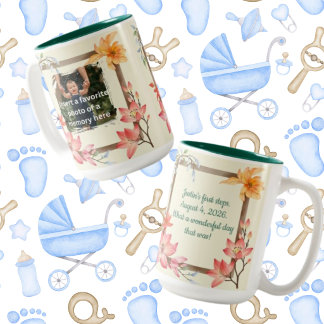 Tasse 2 Couleurs Cadre Floral de Printemps Texte Photo Personnalisa