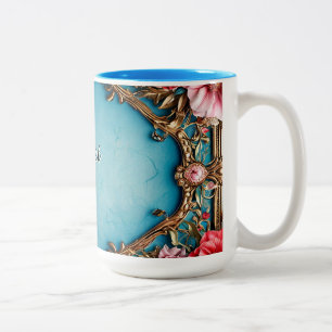 Tasse 2 Couleurs Cadre floral élégant avec motif doré