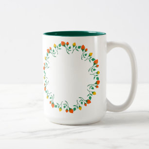 Tasse 2 Couleurs Cadre rond floral avec fleurs de rose jaune et rou
