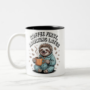 Tasse 2 Couleurs Café D'Abord, Adulte Plus Tard - Lazy Sloth