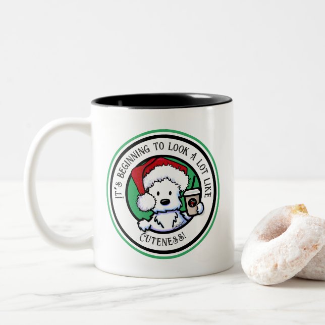 Tasse 2 Couleurs Café de Noël KiniArt Westie (Avec donut)
