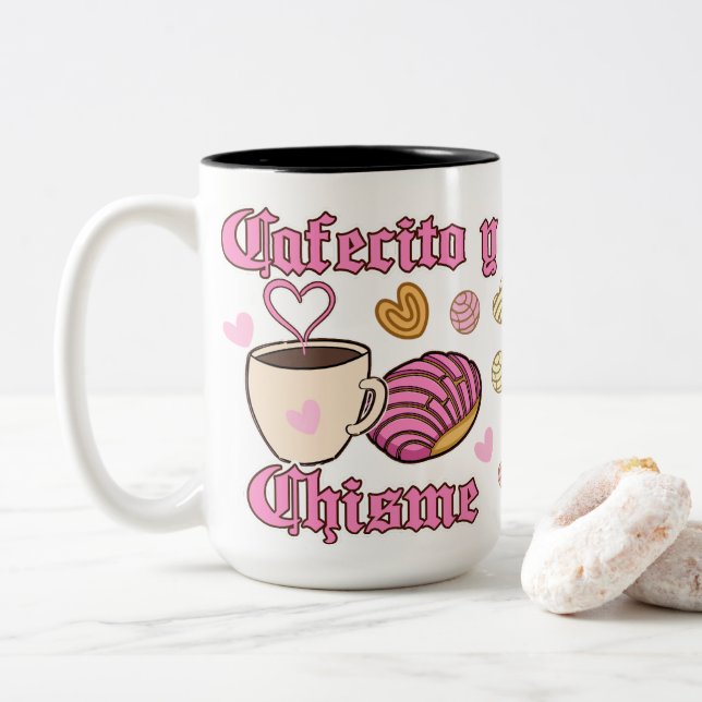 Tasse 2 Couleurs Cafecito y Chisme pan dulce (Avec donut)