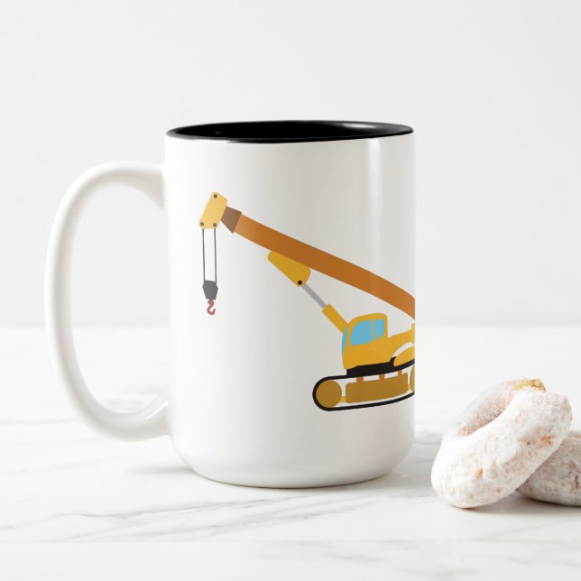 Tasse 2 Couleurs Camion de construction de grue (Avec donut)
