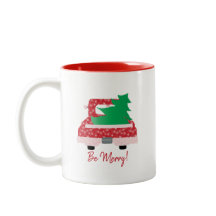 Camion rouge et arbre "Be MERRY"