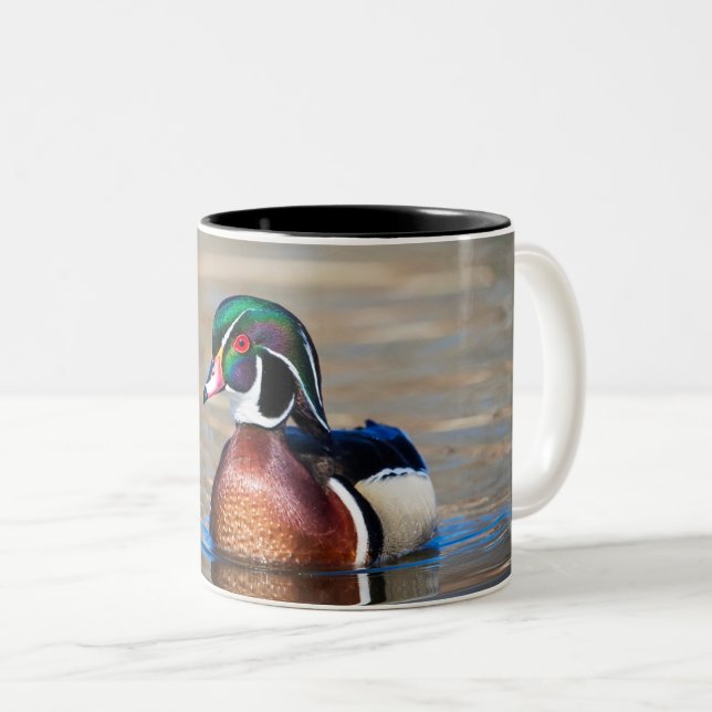Tasse 2 Couleurs Canard à bois dans un étang (Devant droit)