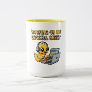 Tasse 2 Couleurs Canard de dessin animé mignon travaillant sur un o