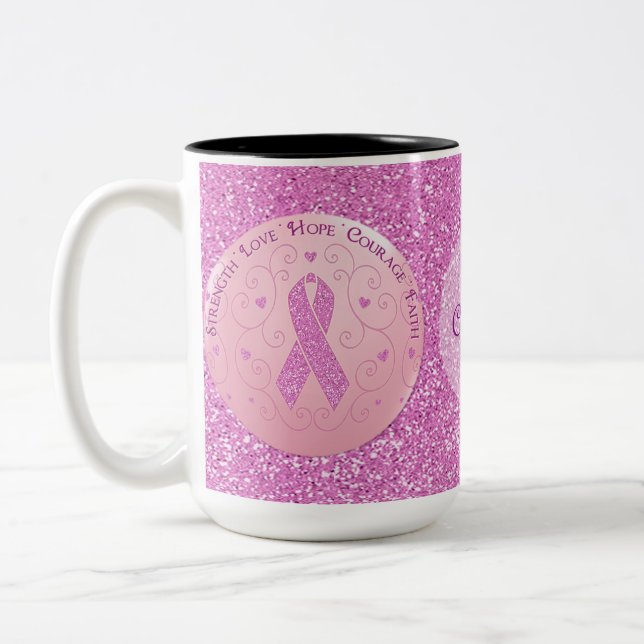 Tasse 2 Couleurs Cancer du sein Parties scintillant de ruban rose (Gauche)